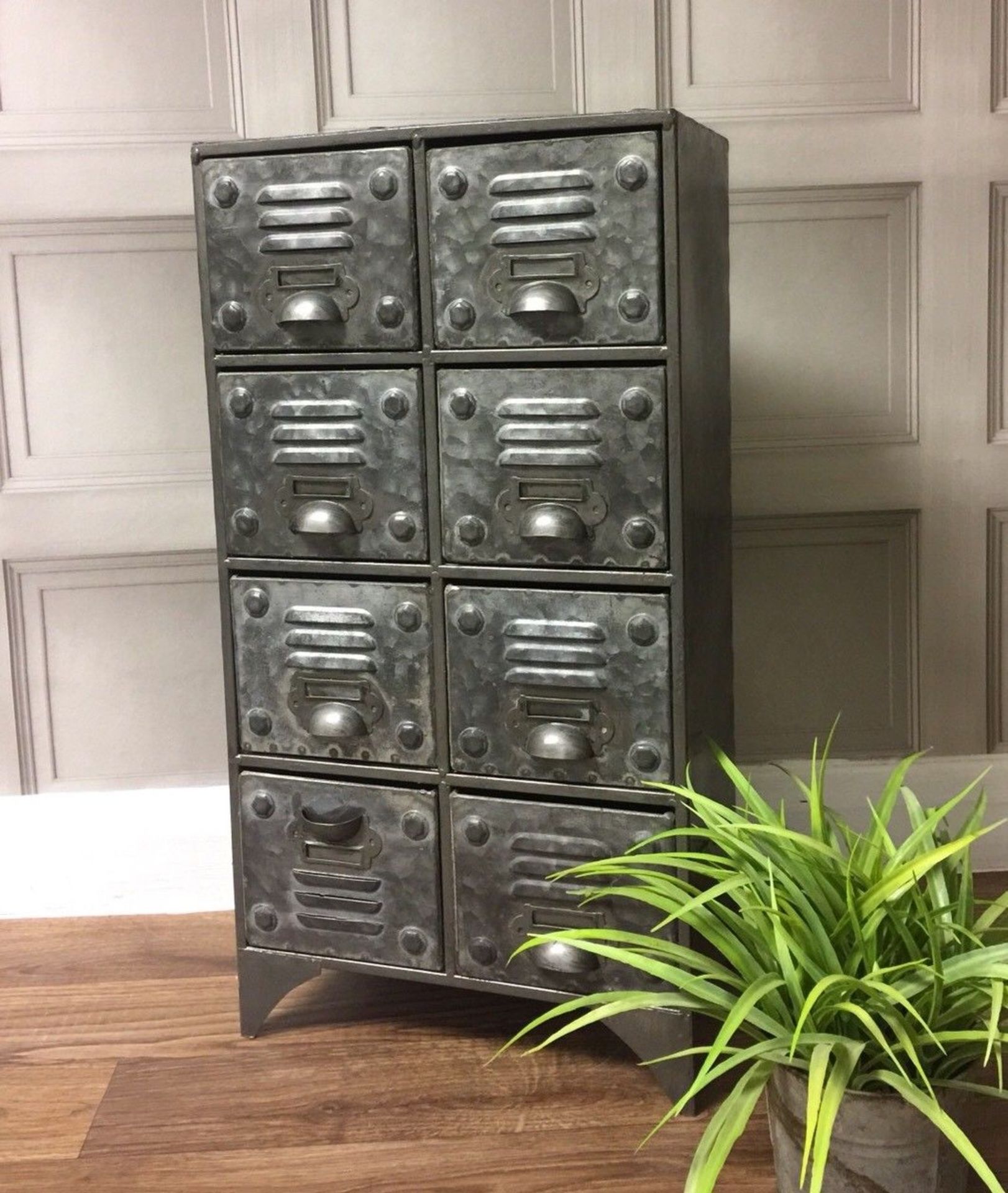 Industrial Vintage Gun Barrel Grey 8 Drawer Cabinet 31 X 90 X 60cm