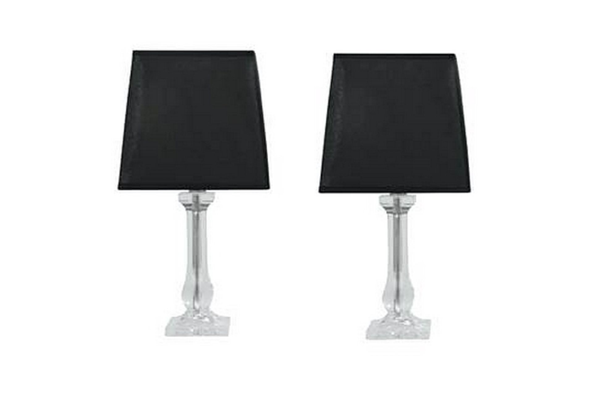 A Pair Table Lamps Classic And Timeless Design Clear Acrylic With Matching Angular Black Fabric