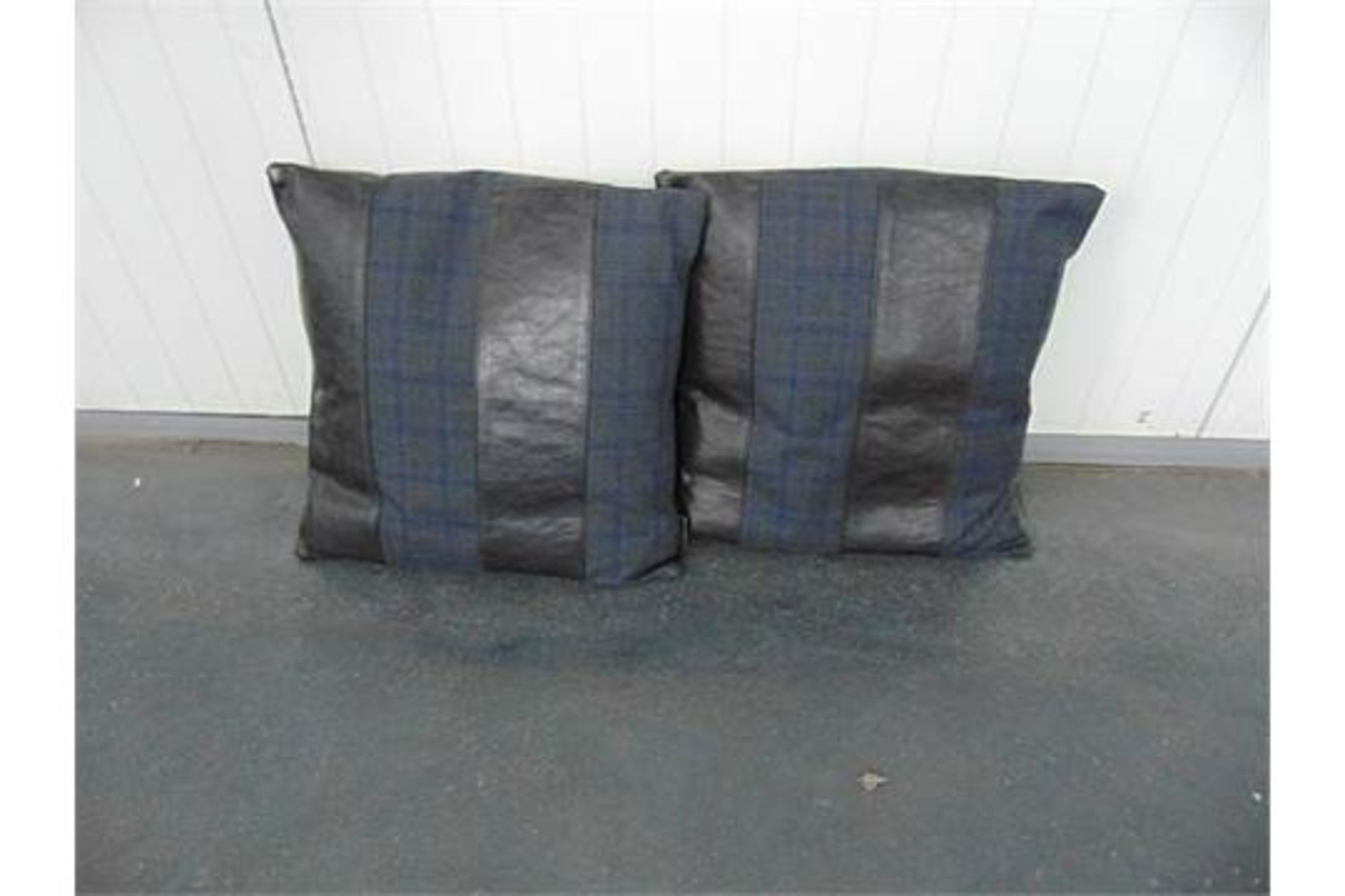 Pillow Chancellor - Grey Blue Checker & Black Leather 50 x 50 x 15cm
