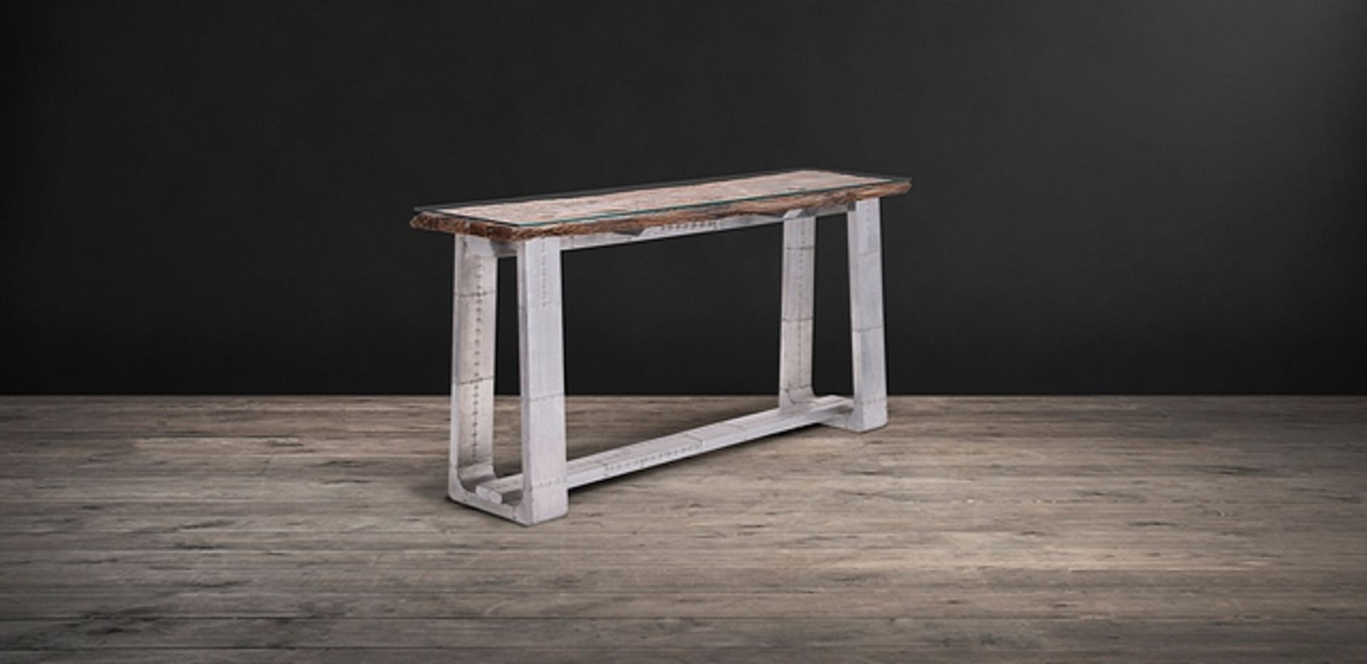 Tracks Console With Tempered Glass Top 183 X 50 X 91cm Using Reclaimed Railway Sleepers, Our