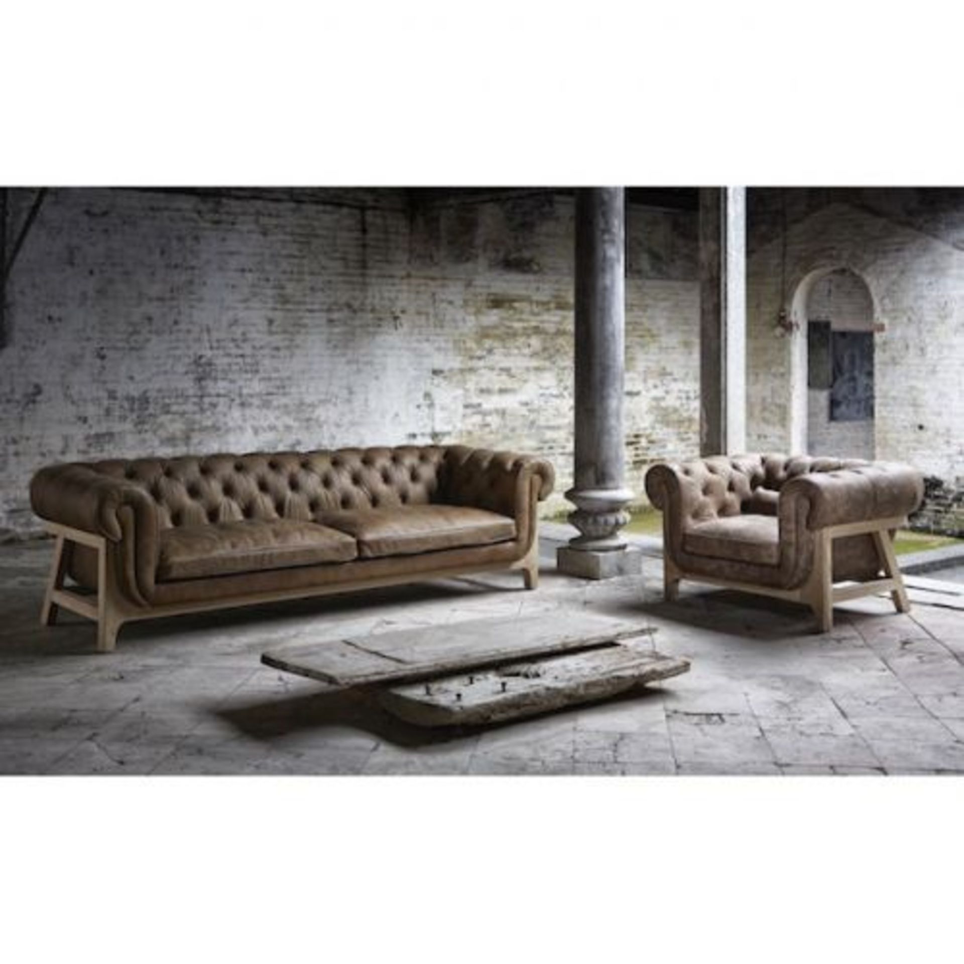 Bleu Nature Cocoon Chesterfield 4 Seater Sofa – F277 Rebel Leather And Raw Oak Bleu Nature Came Of