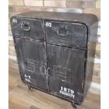 Industrial Vintage Metal Mobile Cabinet With Two Top Storage Compartments Pull Down Fronts And Two S