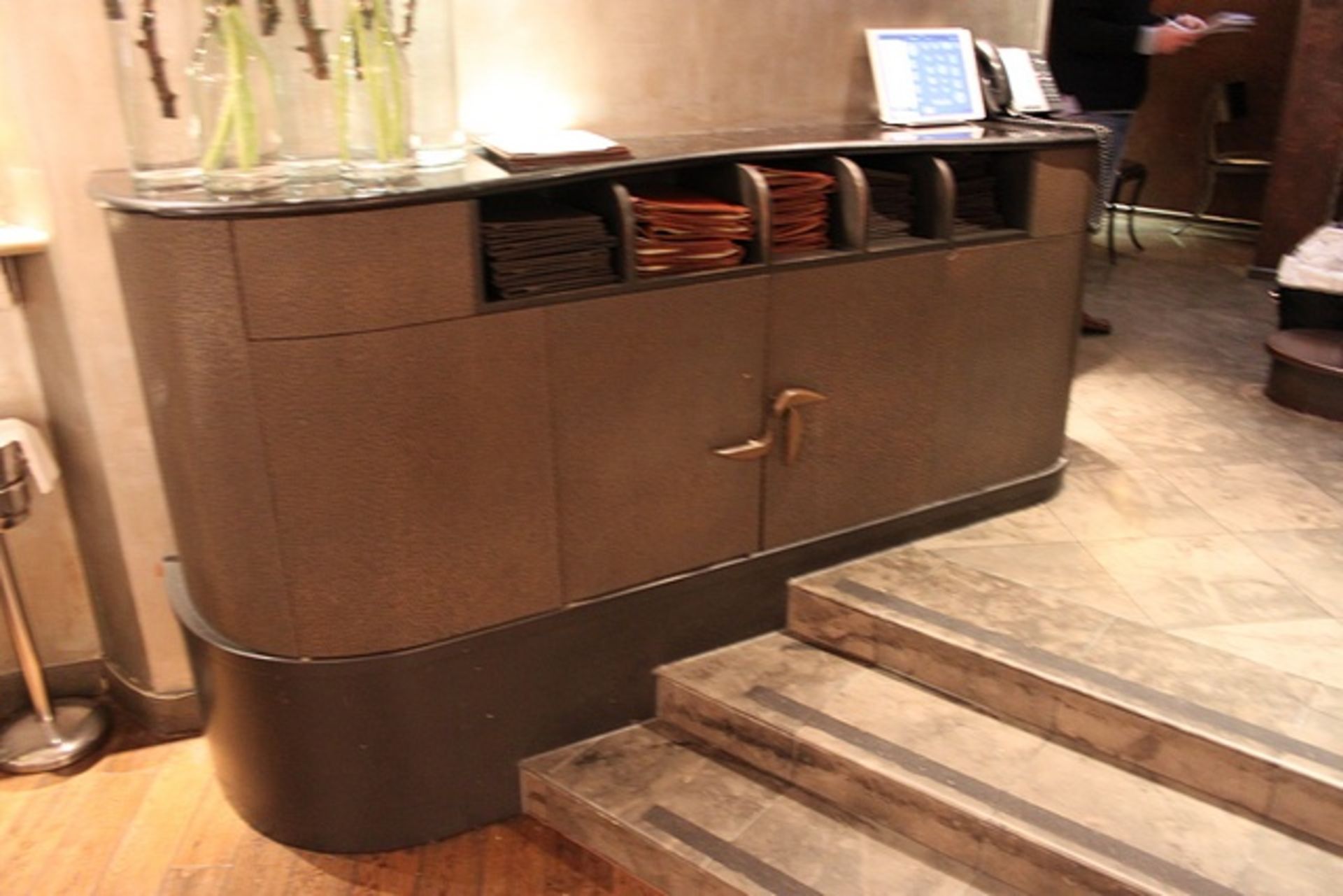 Dumb waiter station sideboard wooded framed cabinet finished in bronzed copper facia doors with - Image 2 of 2