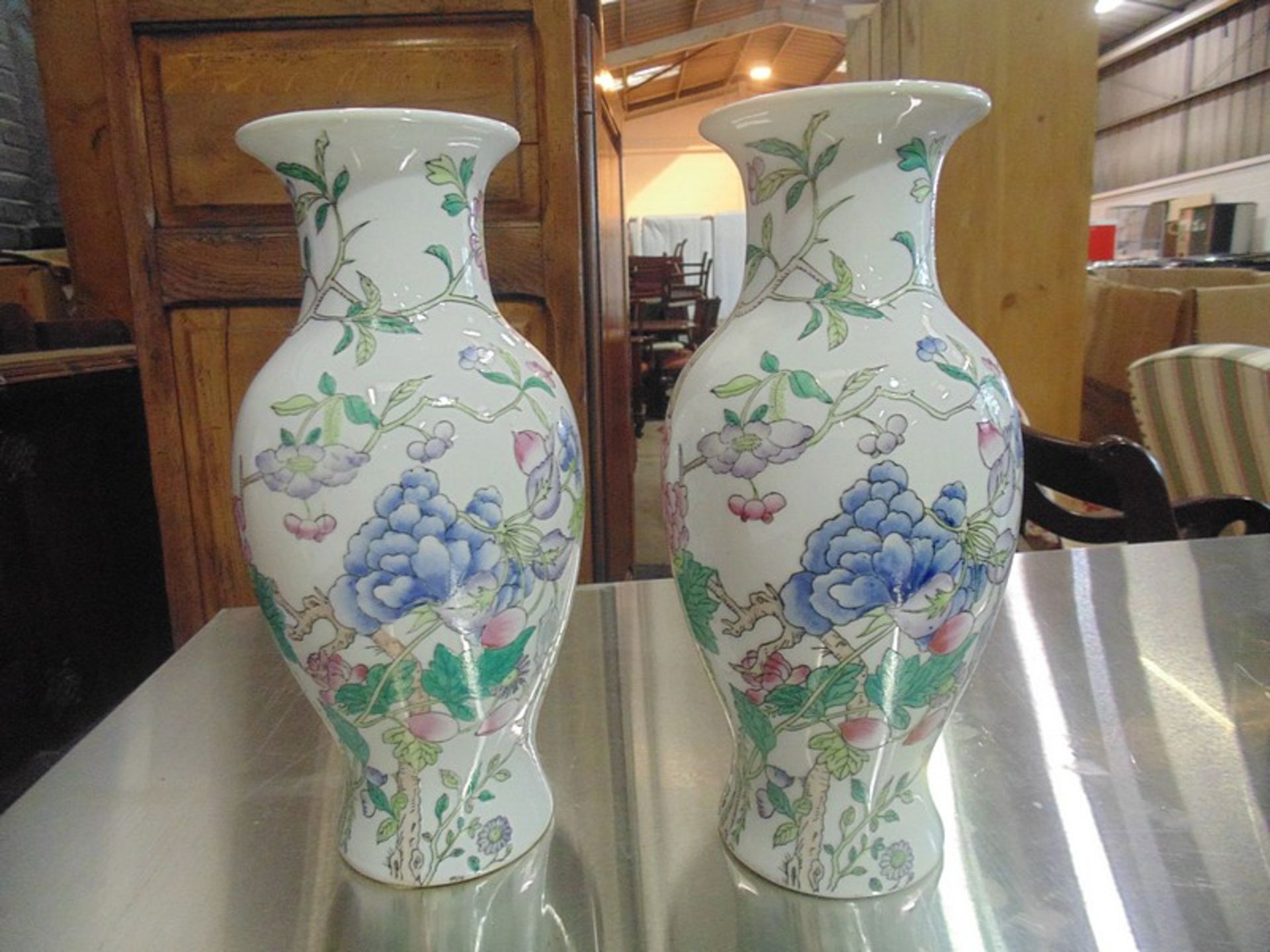 A Pair Of Chinese Floral Famille Rose Baluster Vases( Location ID 359)