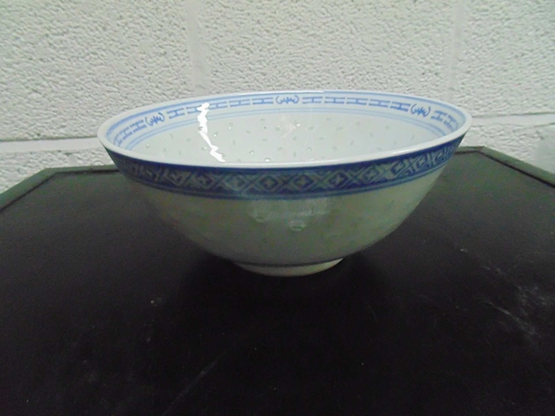 Vintage Chinese Blue & White Rice Grain / Eyes Dragon Pattern Serving Bowl( Location ID 357) - Image 2 of 2