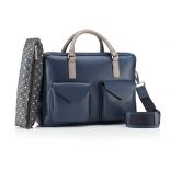 MILANO Double Zip BRIEFCASE MILANO DOUBLE ZIP NAVY COMBO LEATHER WEEKEND BAG WITH 2 POCKETS VENICE