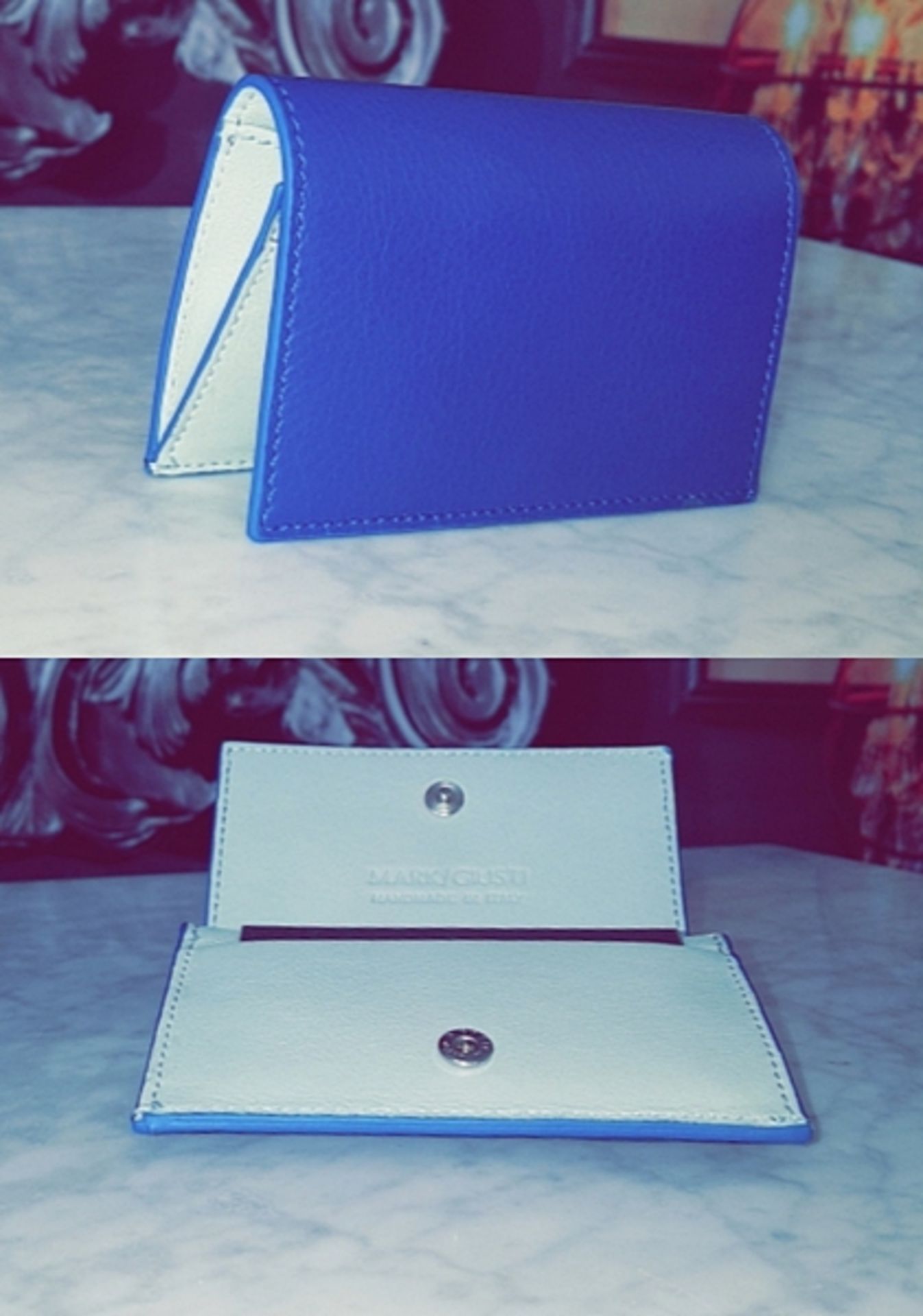 Small Pocket Wallet 100% NAPPA CALF LEATHER FOR BODY AND DETAILS 100% COTTON SATEEN LINING Royal