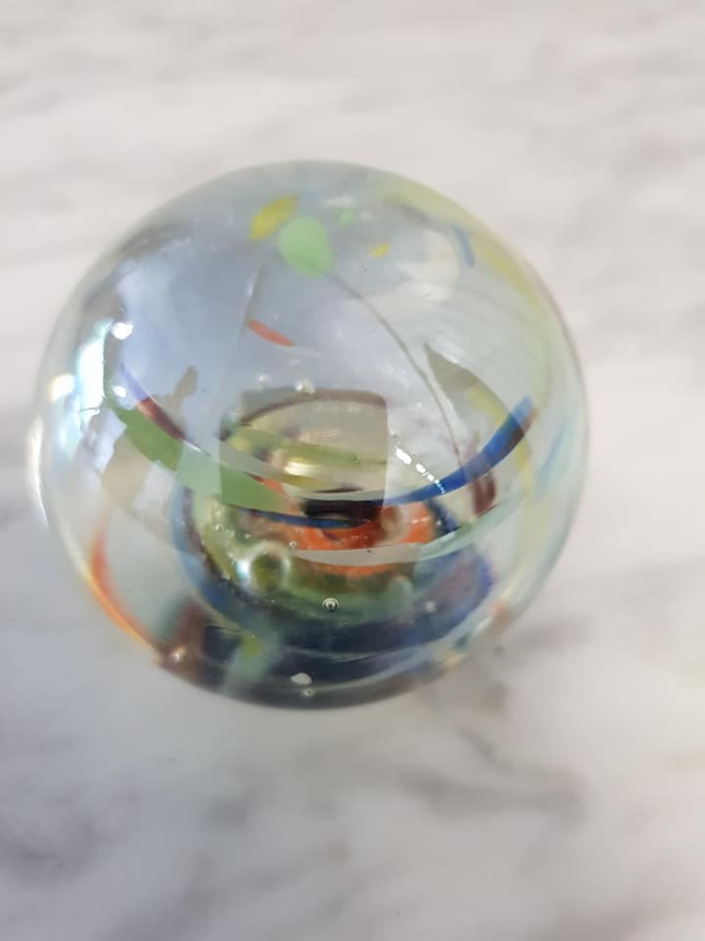 Bohemian blown art glass sphere paperweight 6cm multicolour middle with controlled bubbles design