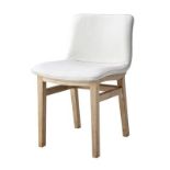 F293 Cocoon Dining Chair Double Stitching White Pebble Leather & Brown Natural Oak 48 5 x 57 x 79cm