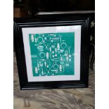 Print Framed Hairdressing Icons Black Modern Frame 67 x 67cm