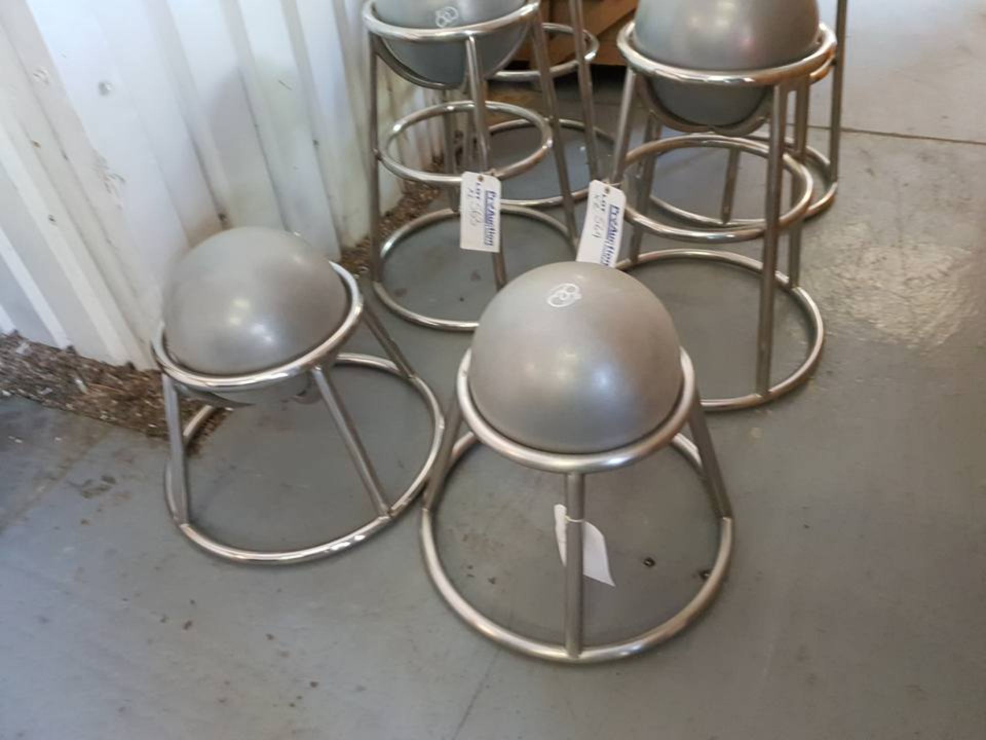 2 x Contemporary bar stools chrome frame with pilates ball grey 35cm