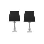 A Pair Table Lamps Classic And Timeless Design Clear Acrylic With Matching Angular Black Fabric