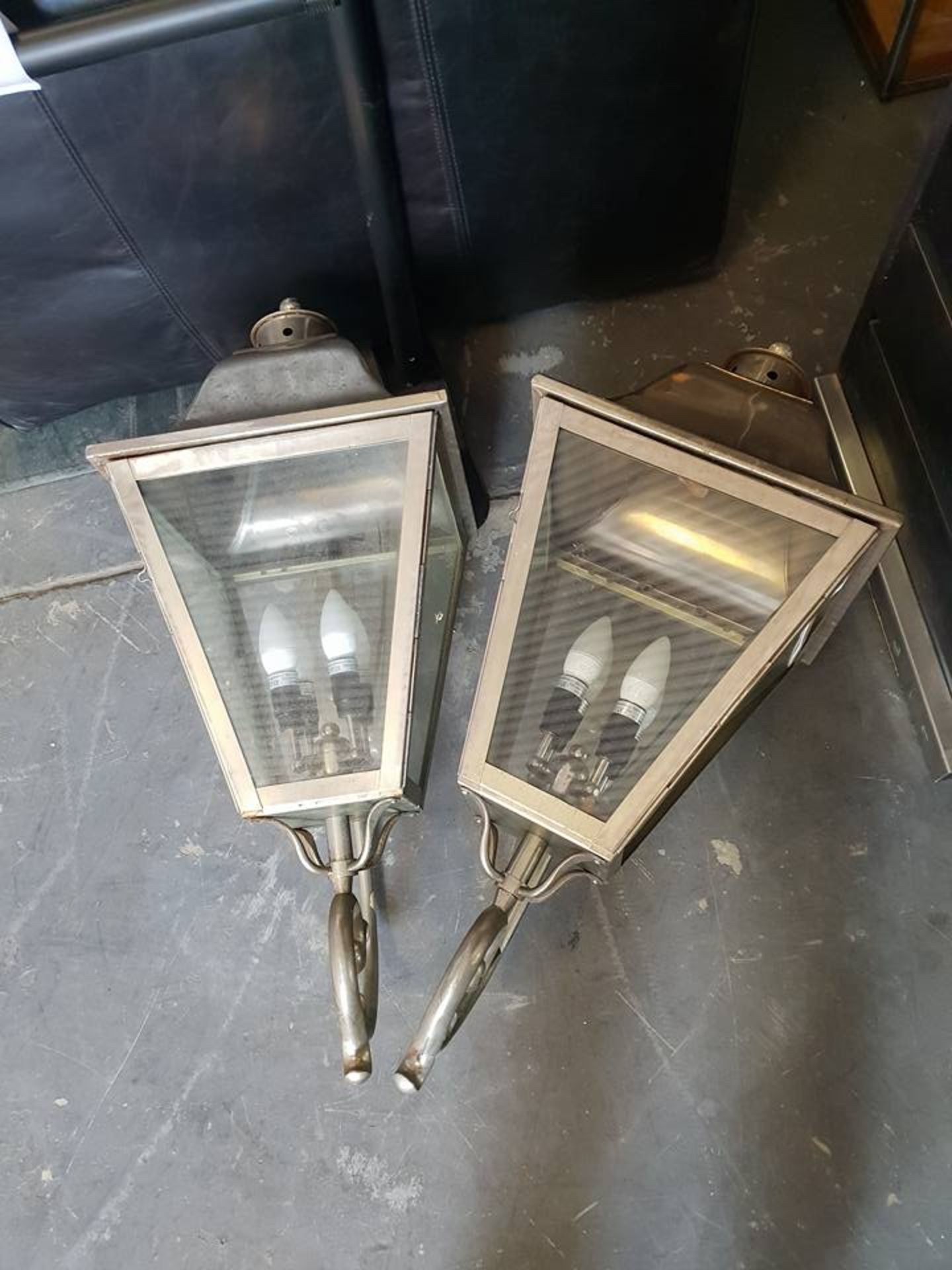 A Pair of Silver Metal IP65 Coach Lanterns Portch Lights 90 x 33 x 41cm