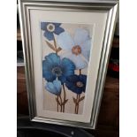 Print flowers in silver wood frame 49 x 80cm