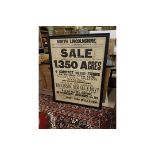 Vintage Framed Poster Distressed Effect "Sale 1350 Acres" Museum Quality Paper Mounted In