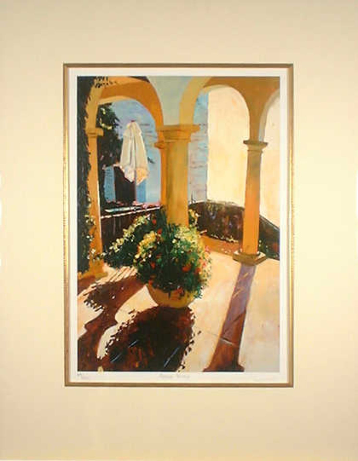 Arched Terrace Jeremy Sanders  Limited Edition No 49/250  - Mounted 40.5x52.5cm Born in south