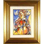 Cellist With Doves Zamy Steynovitz  Signed Glicee  - Mounted and Framed 47x56cm Zamy Steynovitz