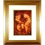 The Wrestlers Tomasz Rut  Oil Giclee On Canvas  - Mounted and Framed 56x76cm Born into a