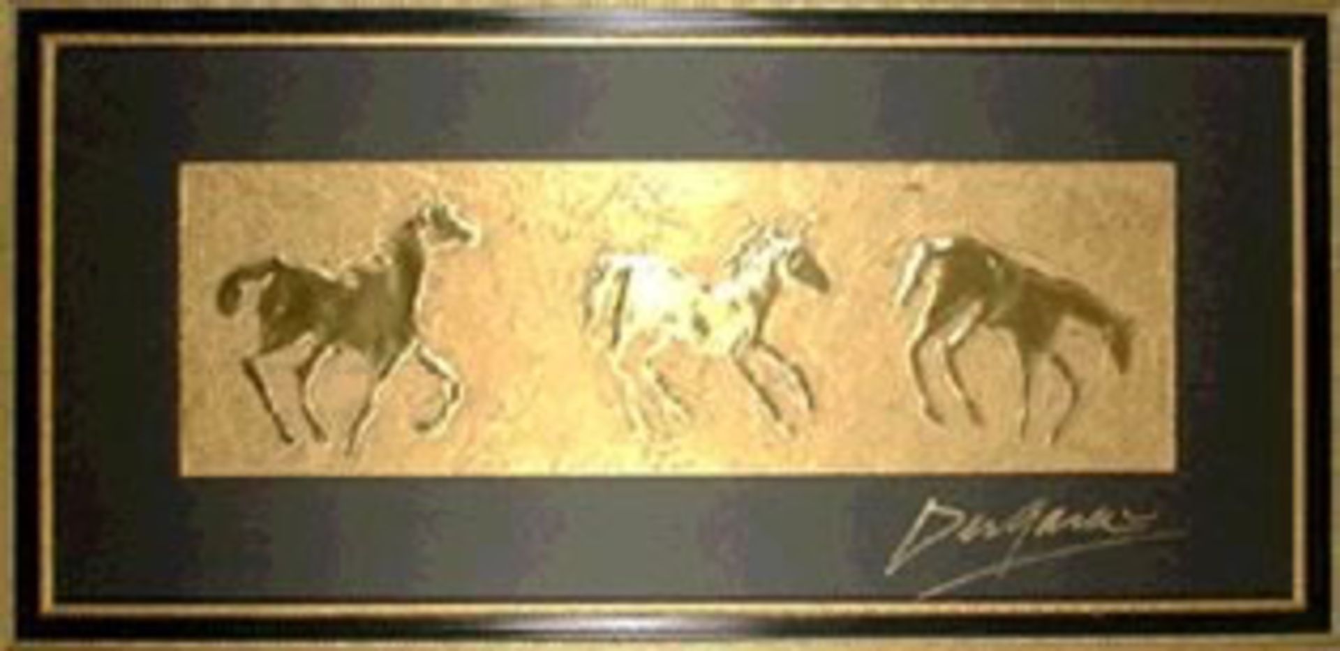 Horses Ann Dergara  Embossed Metal  - Mounted and Framed 105x51cm The enthusiasm with which Ann