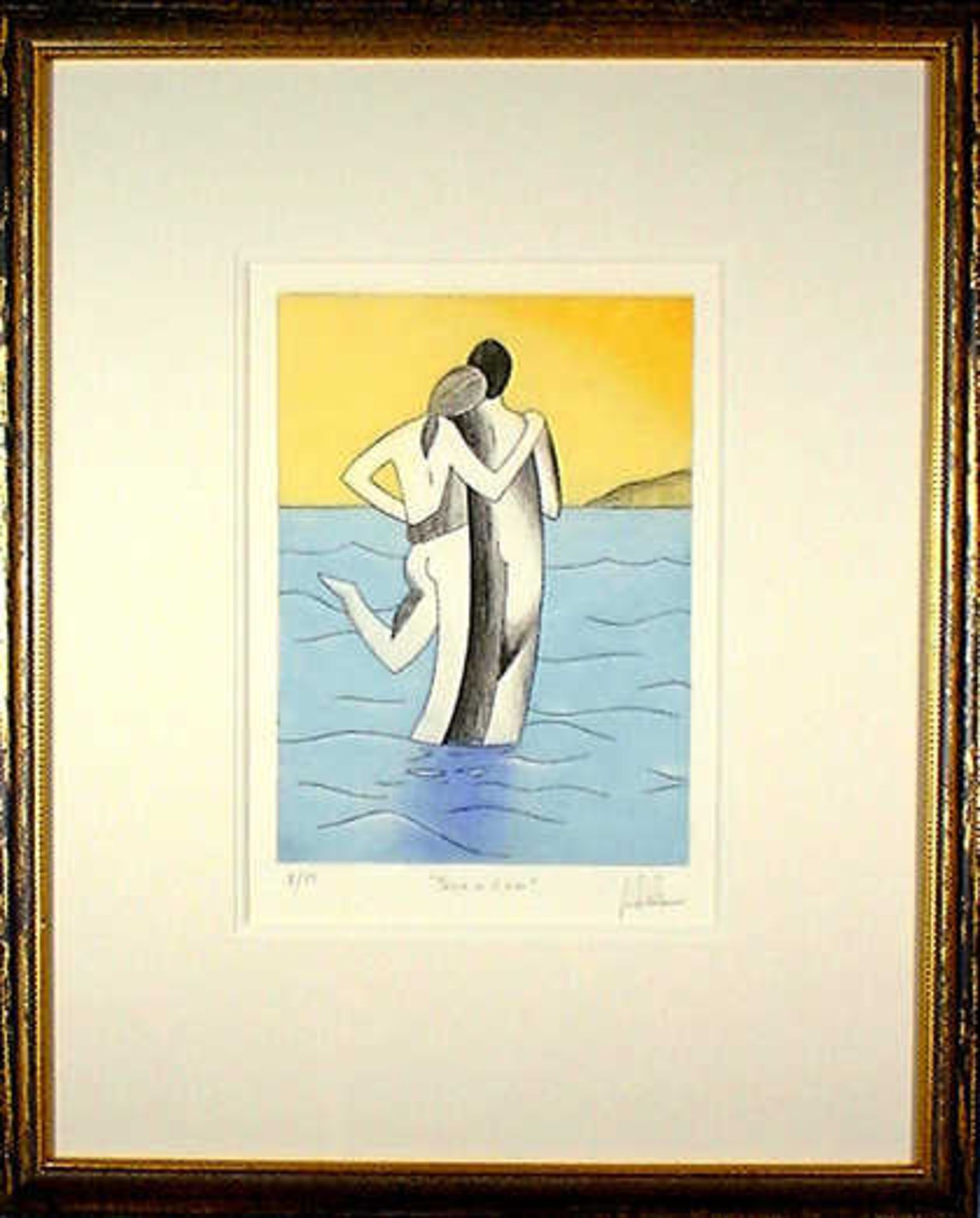 Pareja En El Mar Juan La Ra Hierro  Limited Edition 8/75  Translated as "Couple in the Sea" -