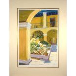 Yellow Courtyard Jeremy Sanders  Limited Edition No 42/250  - Mounted 53x70cm Born in south wales in