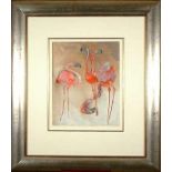 Red Flamingos Saloman  Signed Limited Edition 266/295  - Mounted and Framed 55x62cm Edwin Salomon