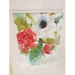 Rose & White Anenome Sue Howells  Original Watercolour  - Mounted 52x69cm Known for her