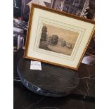 Framed landscape print Westminster Abbey from St James’s Park, London, English 1820 46 x 39.5cm