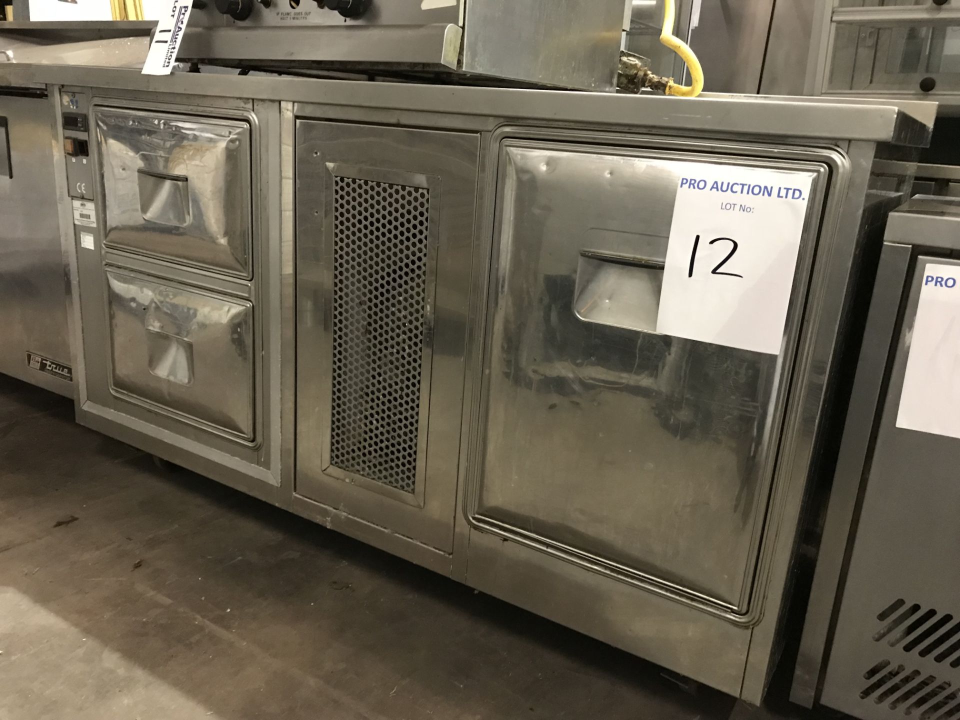 Stainless steel refrigerated bench prep counter with two GN1/1 capacity refrigerated drawers and