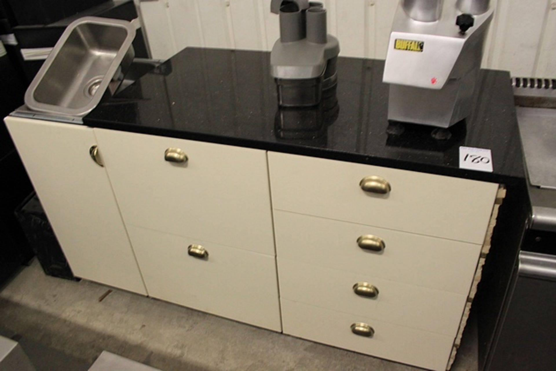 Six drawer single door black grante top work counter station 1150 x 700 x 930mm - Image 2 of 2