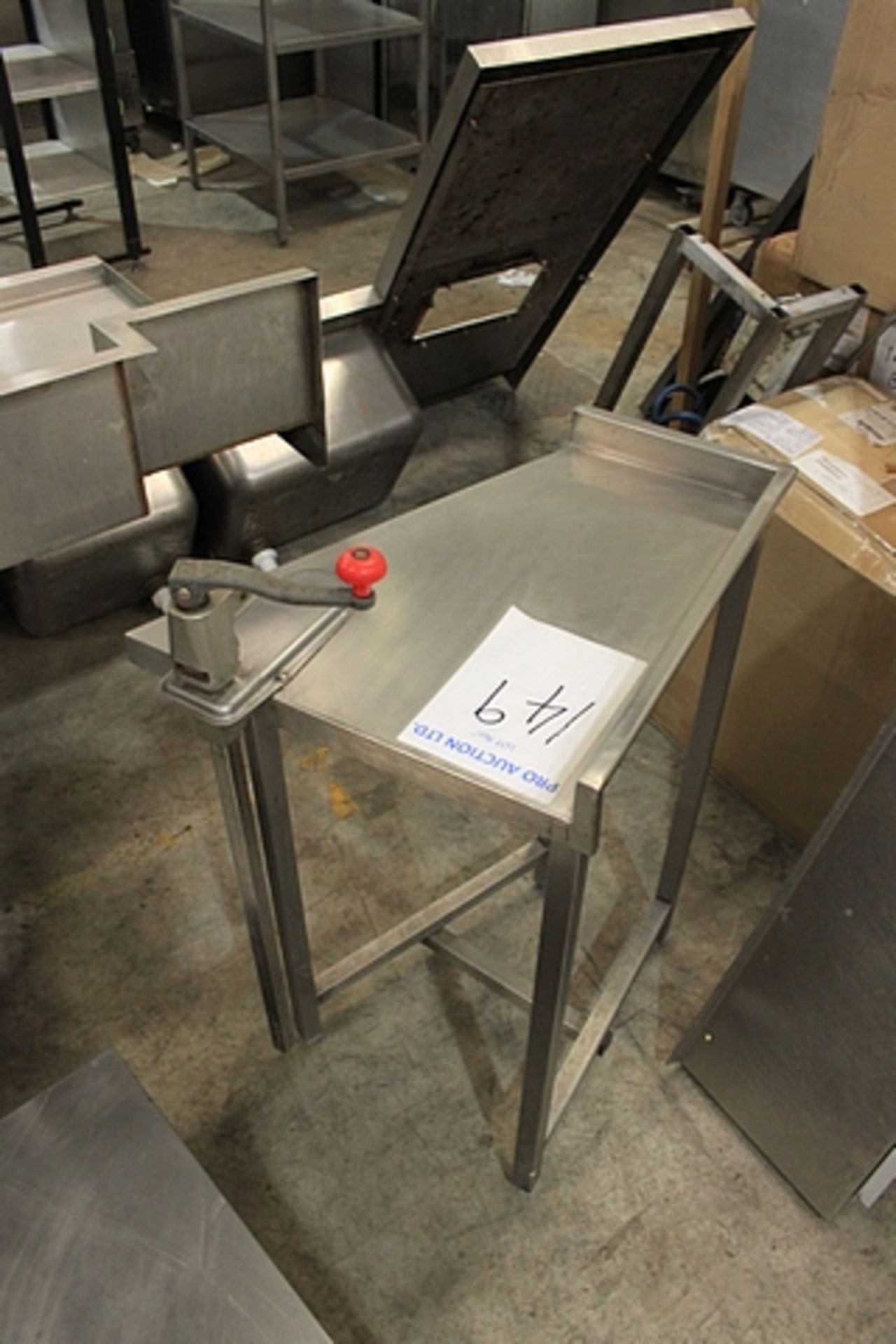 Stainless preparation corner table with can opener 500 x 550mm