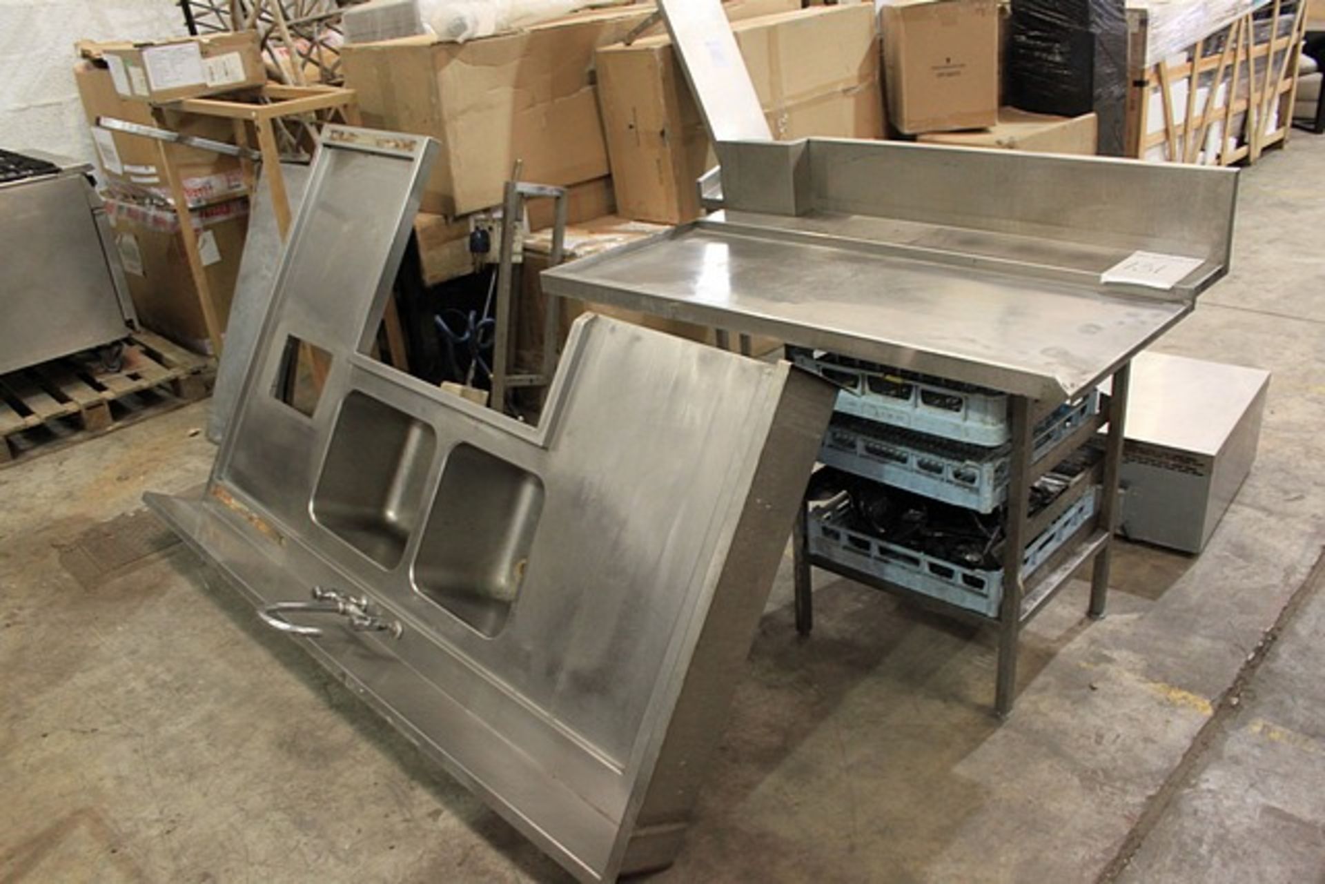 Dishwasher tabling complete with stainless steel commercial sink twin bowl and power spray unit - Image 2 of 2