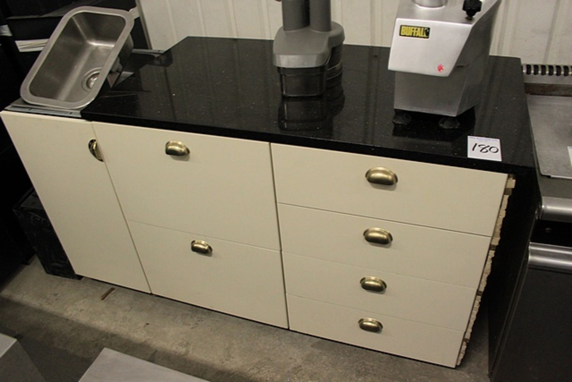 Six drawer single door black grante top work counter station 1150 x 700 x 930mm