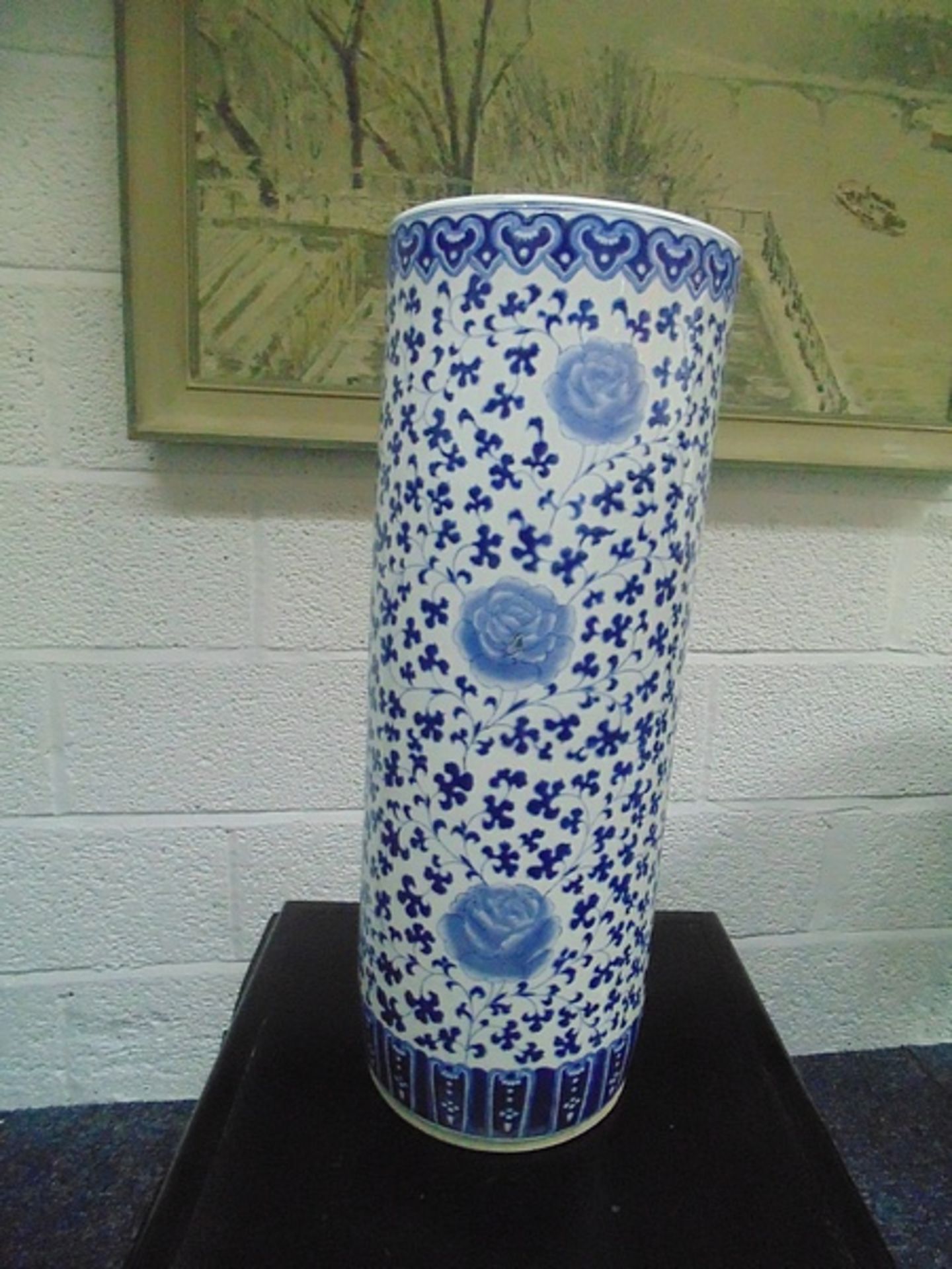 A Vibrantly Patterned Umbrella Cane Stand Cylindrical 600mm Adapted From Botanical Studies Green And