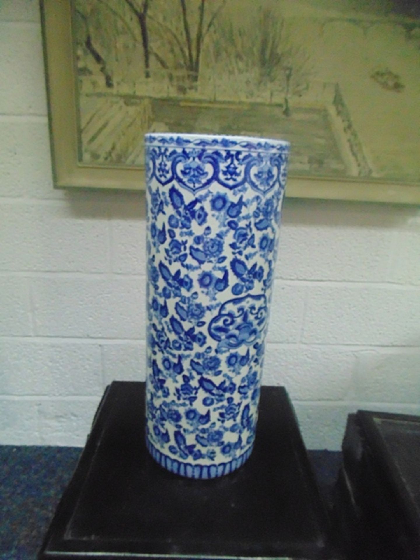 A Vibrantly Patterned Umbrella Cane Stand Cylindrical 600mm Adapted From Botanical Studies Blue