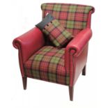 Leather Armchair-Ingleton Armchair Tweed Twist Check Wool with leather arms 80 x 85 x 100cm RRP £