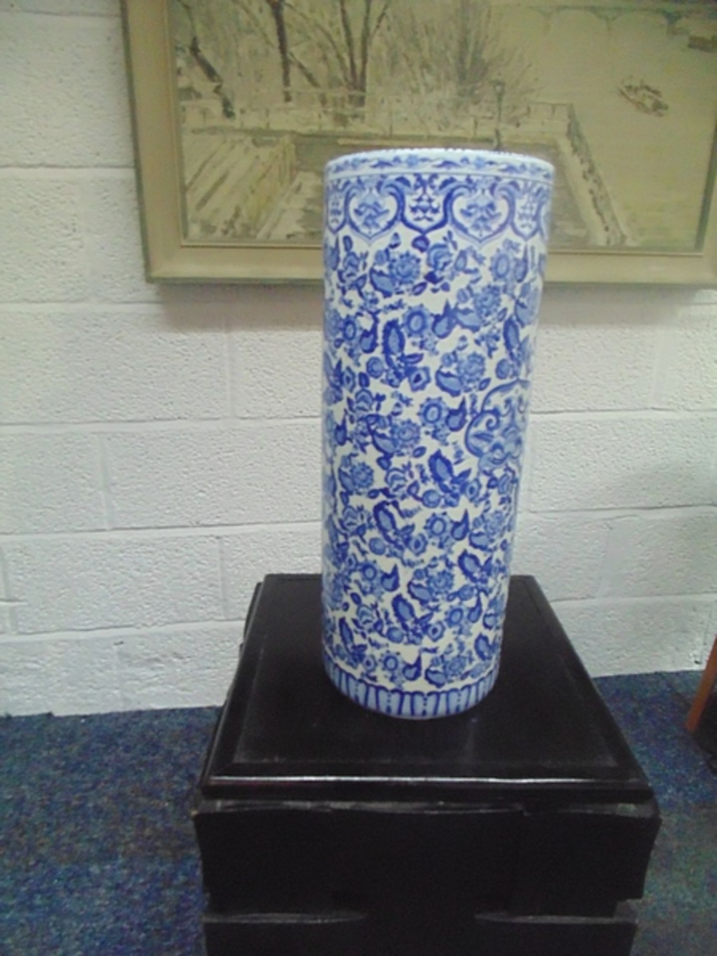 A Vibrantly Patterned Umbrella Cane Stand Cylindrical 600mm Adapted From Botanical Studies Blue