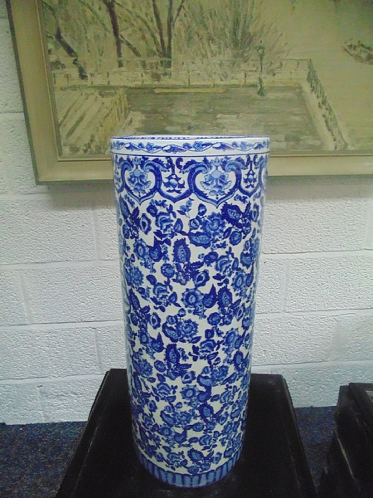 A Vibrantly Patterned Umbrella Cane Stand Cylindrical 600mm Adapted From Botanical Studies Blue