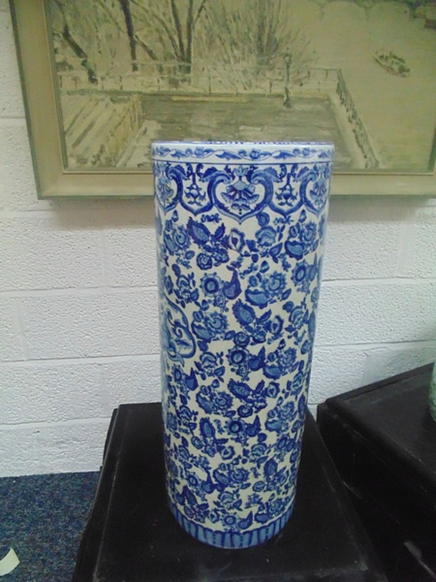 A Vibrantly Patterned Umbrella Cane Stand Cylindrical 600mm Adapted From Botanical Studies Blue