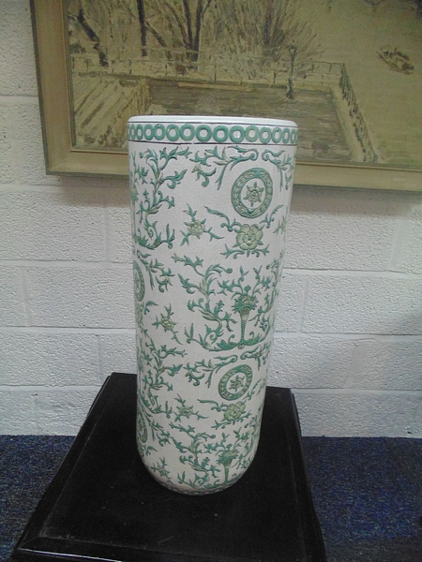 A Vibrantly Patterned Umbrella Cane Stand Cylindrical 600mm Adapted From Botanical Studies Green And