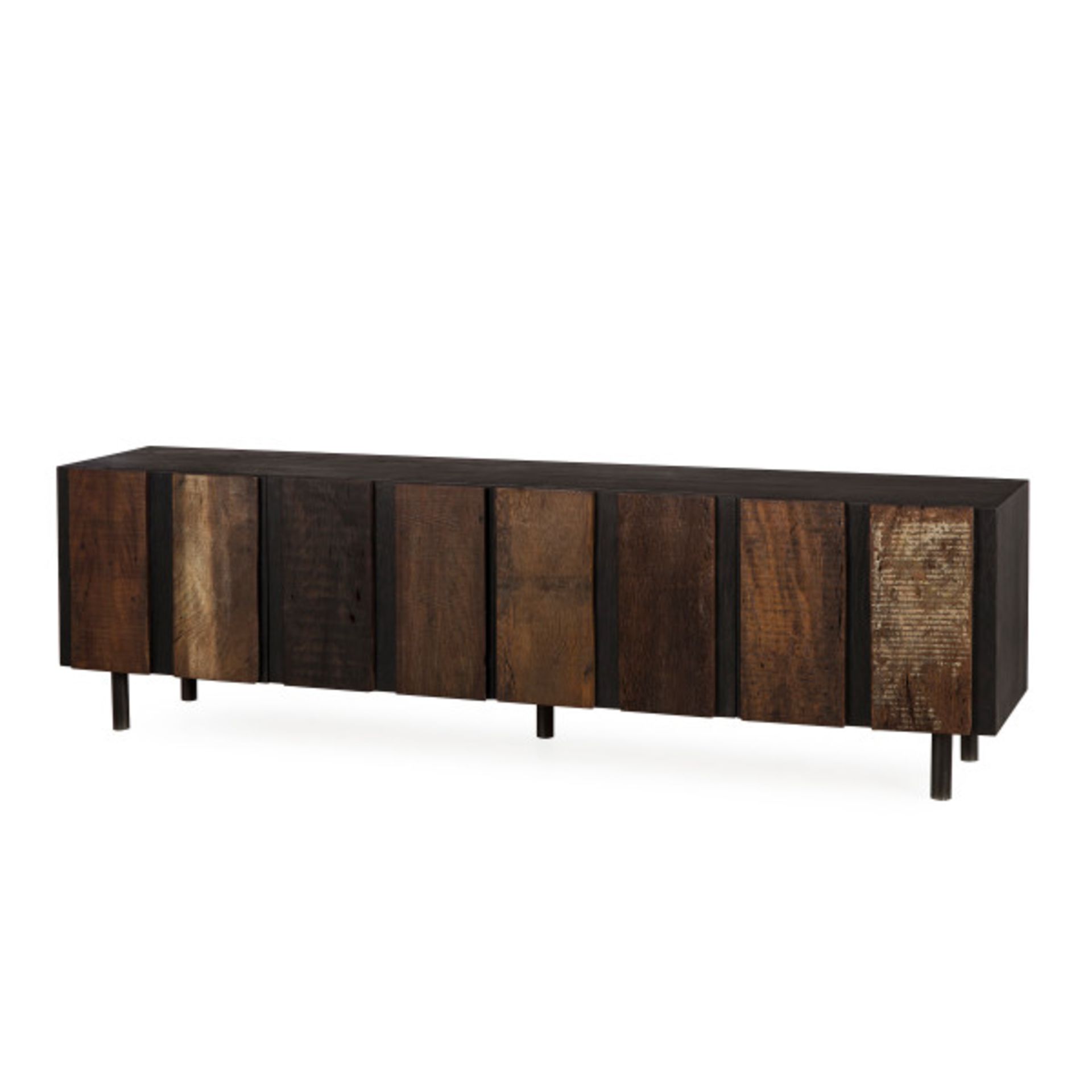 Thomas Bina Santos Media Console Table 213.4 x 45 x 61 CM - 4 Door Peroba & Black Oak Material: