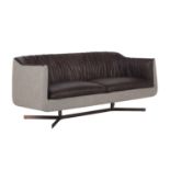 Bleu Nature Waki Sofa F318 2 Seater Iroquis Chocolate Leather Inside and Linen Ecru Outside frame