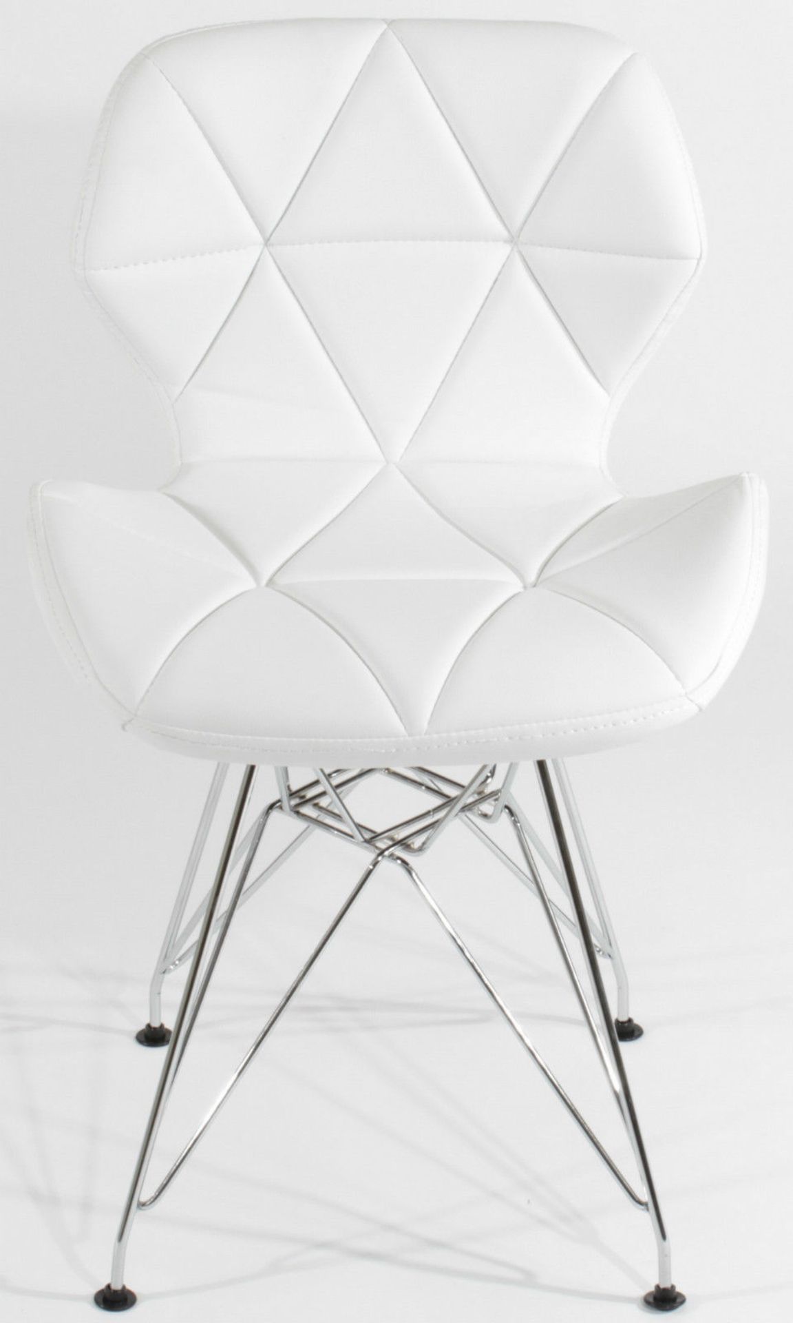 A Pair Of Charles Jacobs Chairs White PU Leather With Metal Legs White Charles Jacobs Dining Chair - Image 2 of 2