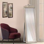 Cheval Full Height Mirror In Moulded Silver Painted Solid Wood Frame The Cheval Mirror With Crown