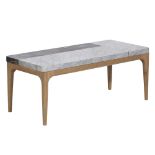 Bleu Nature Stonepiet Coffee Table Tall F311 brushed dark brown oak brown honed marble top 111 x