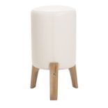 Bleu Nature Drum Stool with Double Stitch Medium White Pebble Leather and Brown Nibbed Oak 36 x 36 x