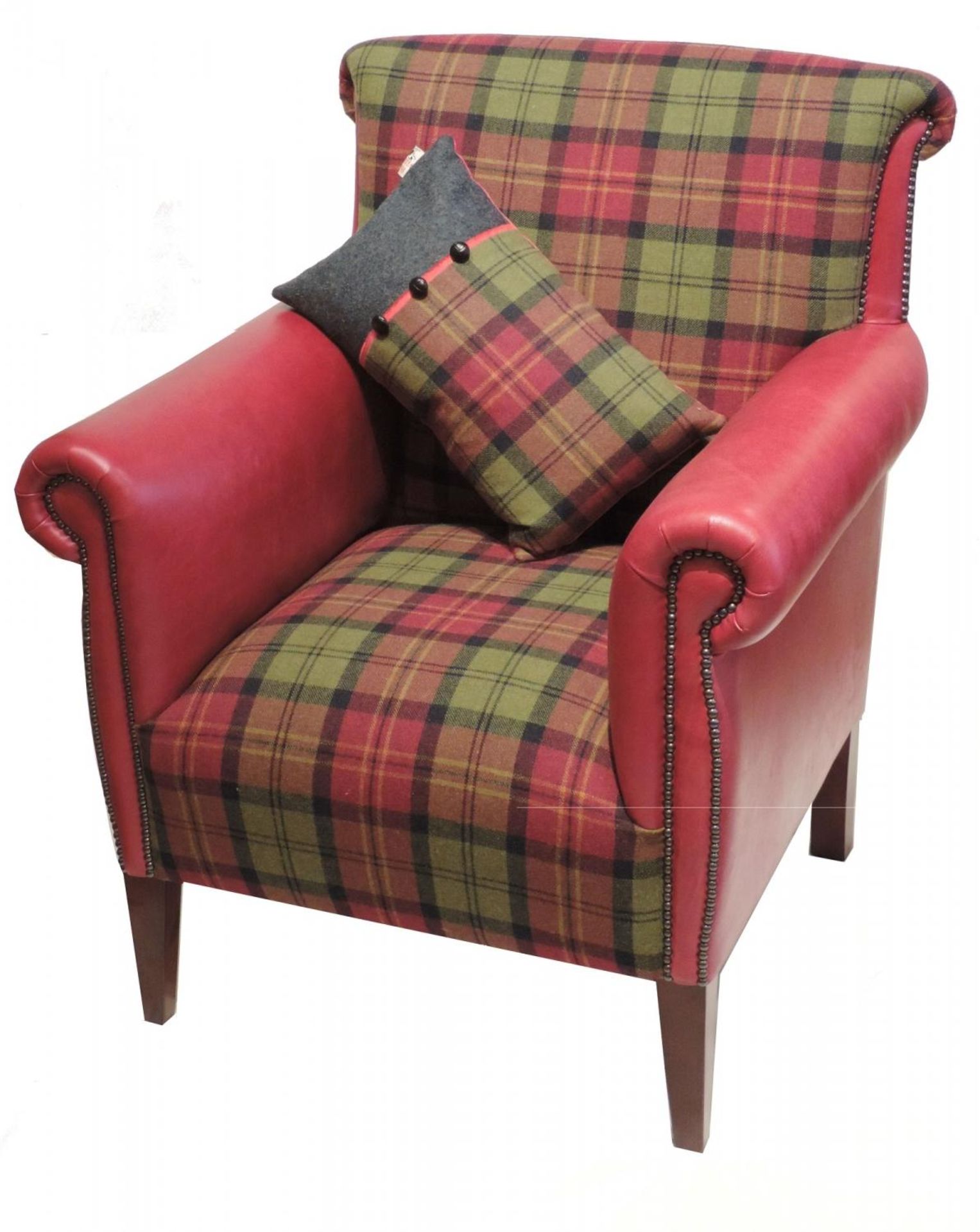 Leather Armchair-Ingleton Armchair Tweed Twist Check Wool with leather arms 80 x 85 x 100cm RRP £