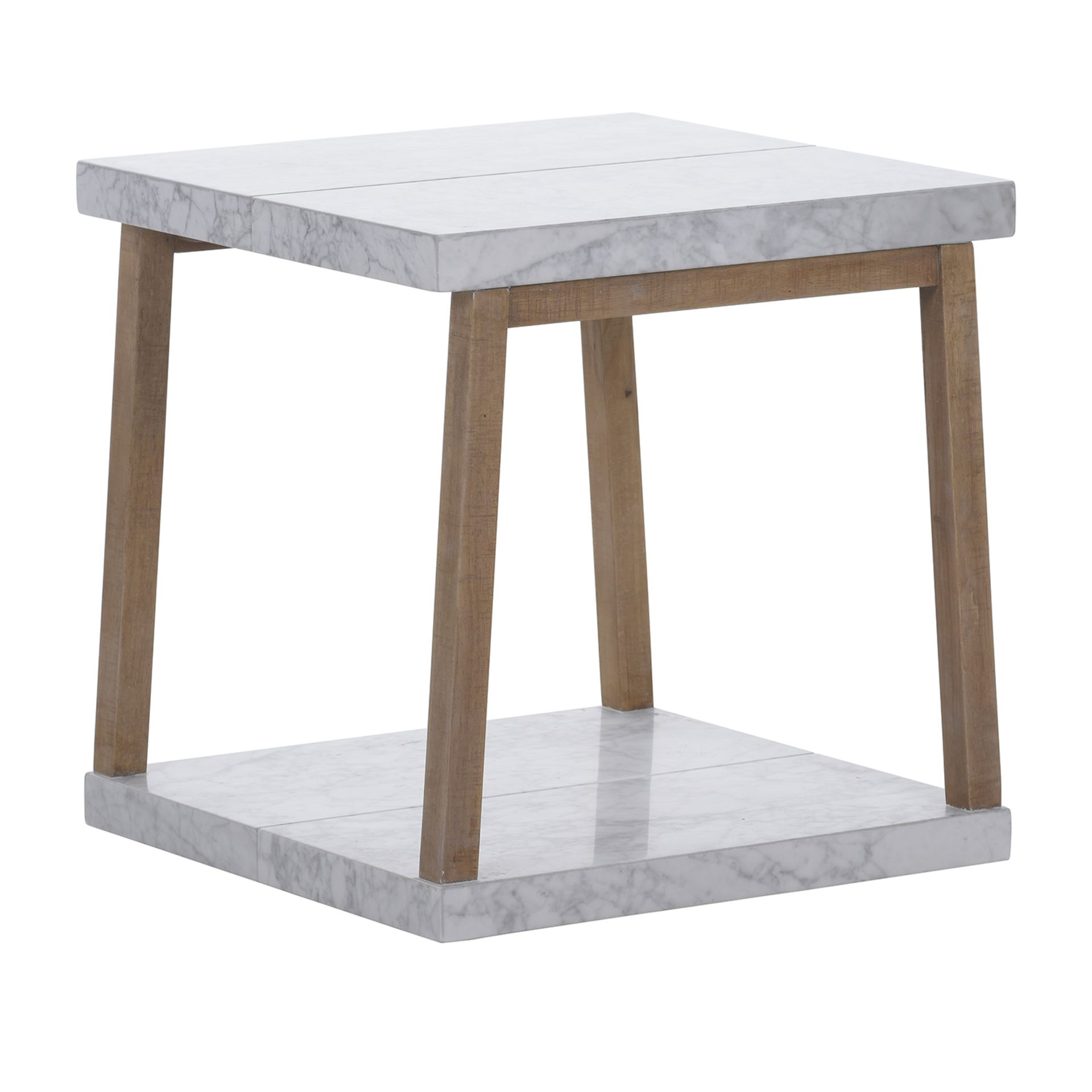 Valencia Side Table Marble White Honed Top and Rustic Wood Frame 50 x 50 x 50 cm RRP £700