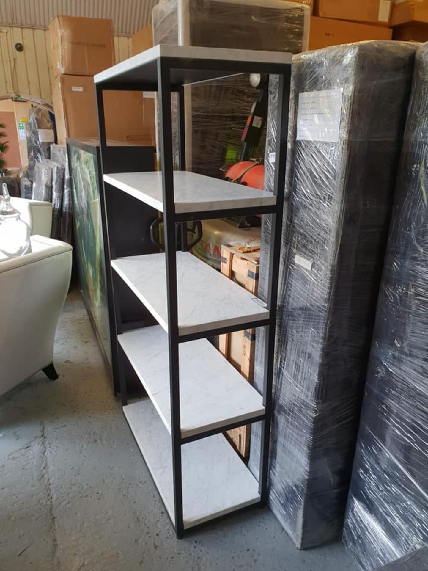 HORIZON BOOKCASE white honed marble and matt black 100 x 45cm