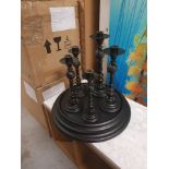 Candle Stick Set Oak Six Single Candlesticks ( Variable Heights) turned in oak and placed on a large